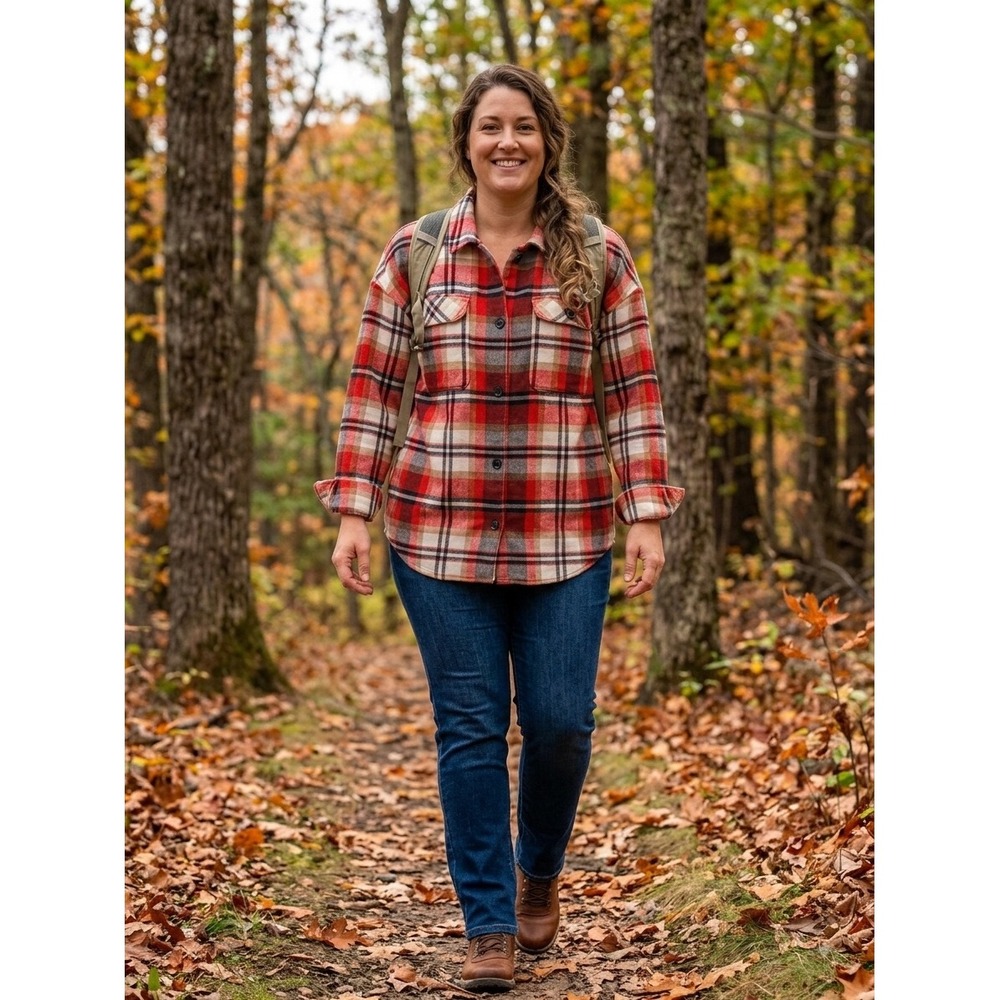 No Boundaries Red Plaid Flannel Shacket Button Down Shirt Jacket XXL 19